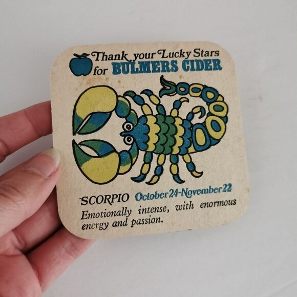 Vintage Bulmer Cider Scorpio Coaster  3.75" Beer Mat 2-Sided Zodiac Scorpion - Picture 2 of 5